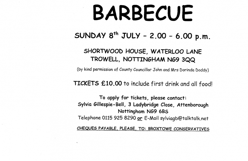Barbecue Sunday 8th July 2.00 - 6.00p.m.